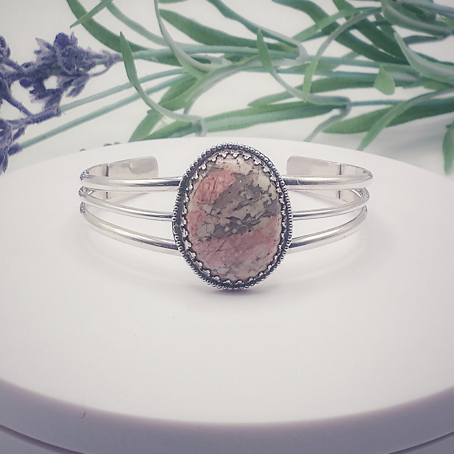 Sterling Silver and Unakite Cuff Bracelet
