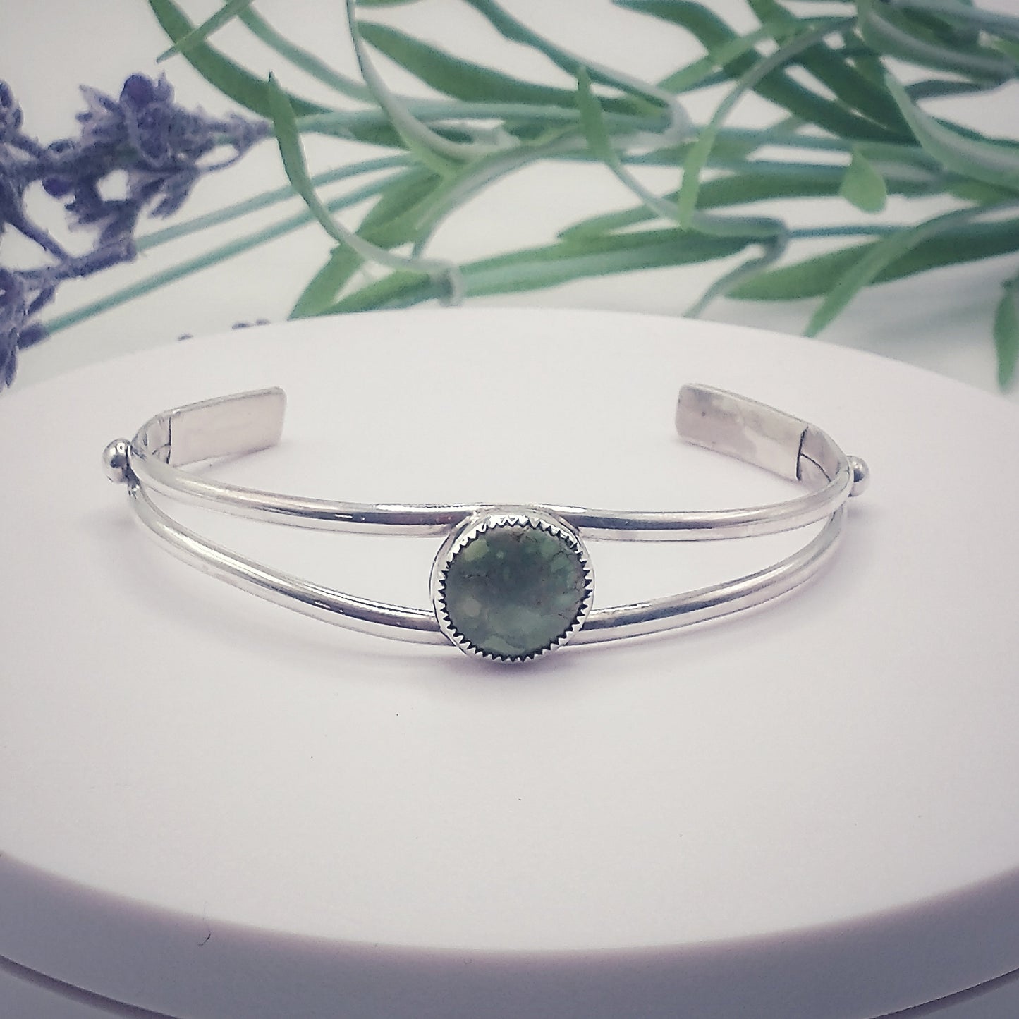 Sterling Silver and Round Turqoise Cuff Bracelet