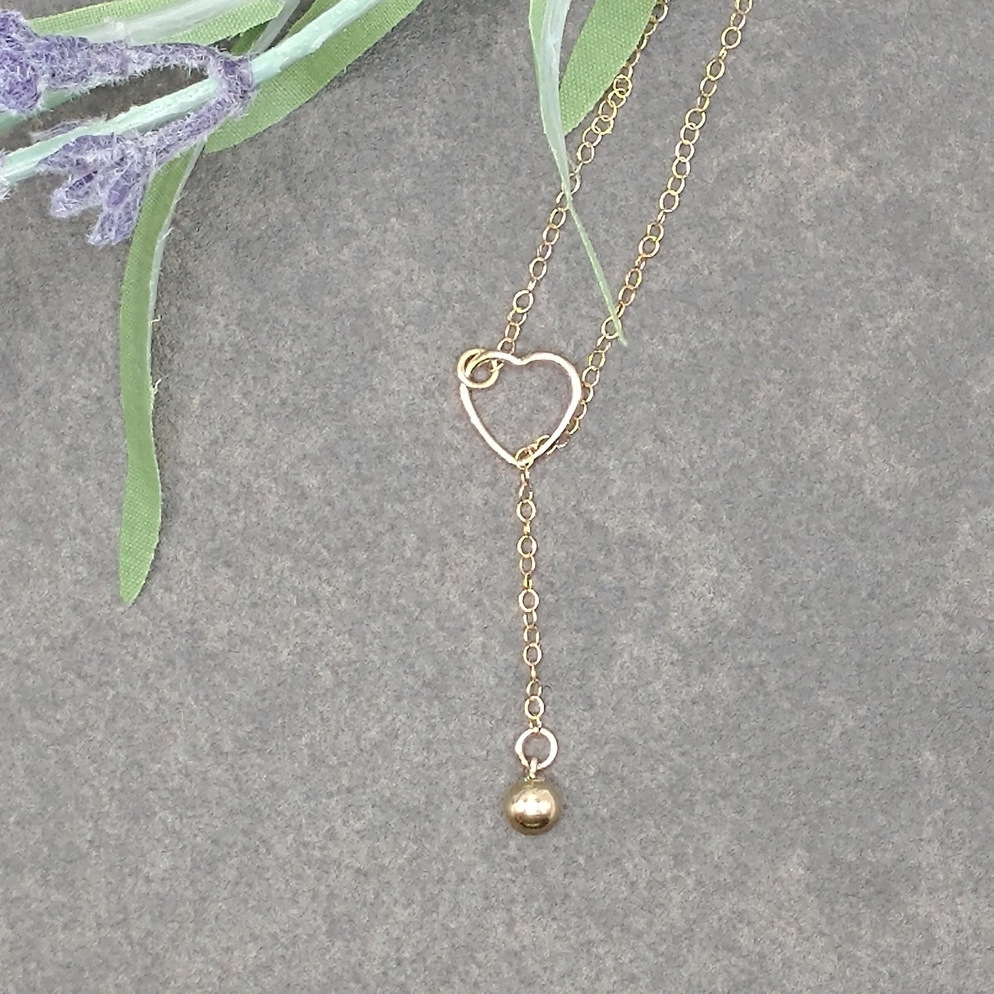 Lariat Necklace 14K Gold filled Heart connector