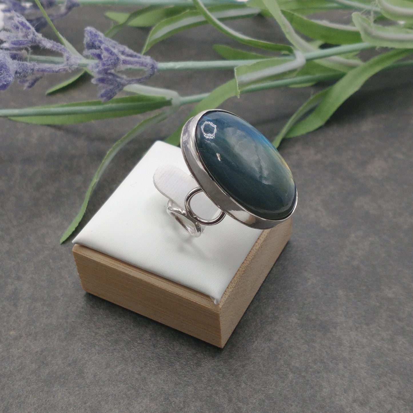 Labradorite with Unique Band Ring Size 8