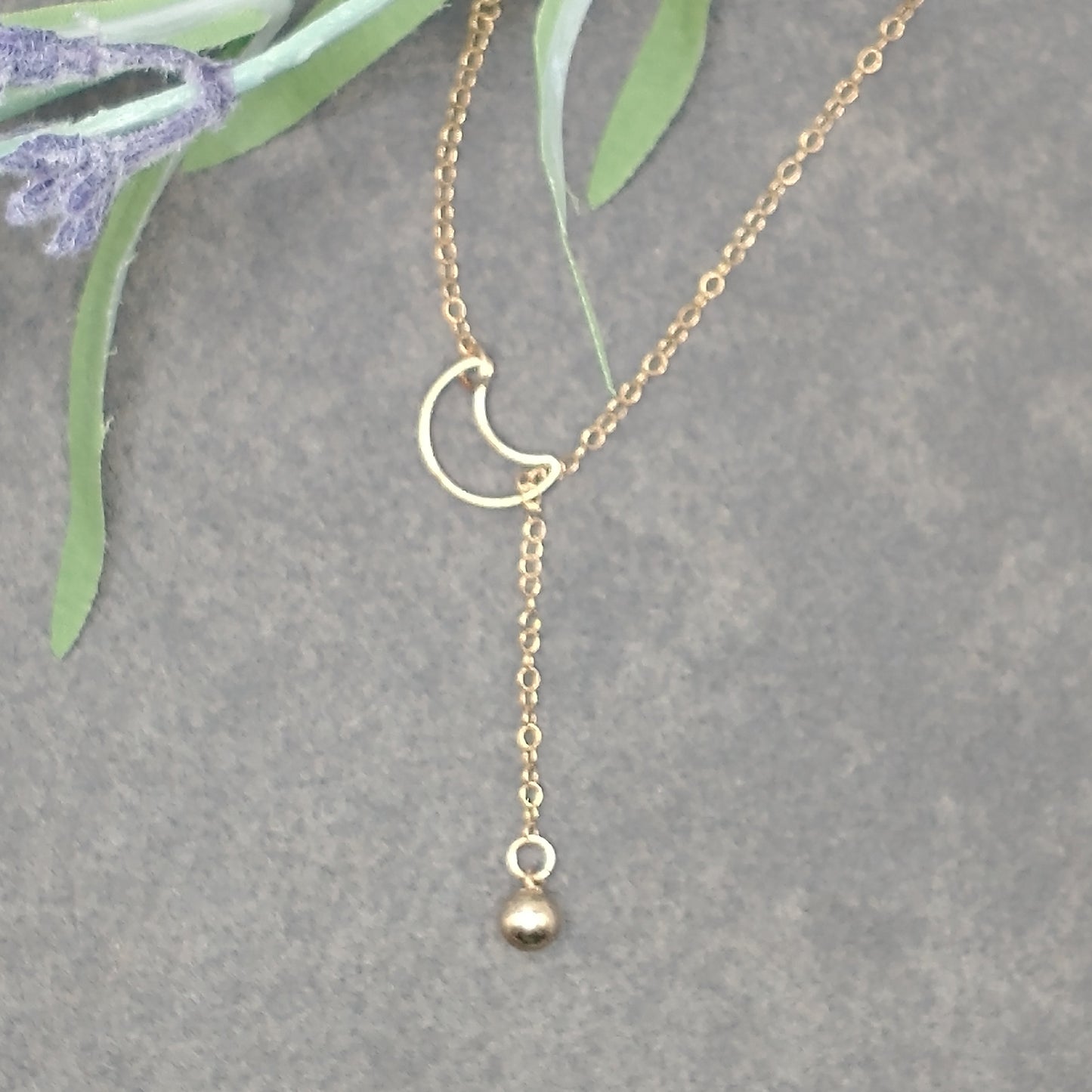 Lariat Necklace 14K Gold filled Moon connector