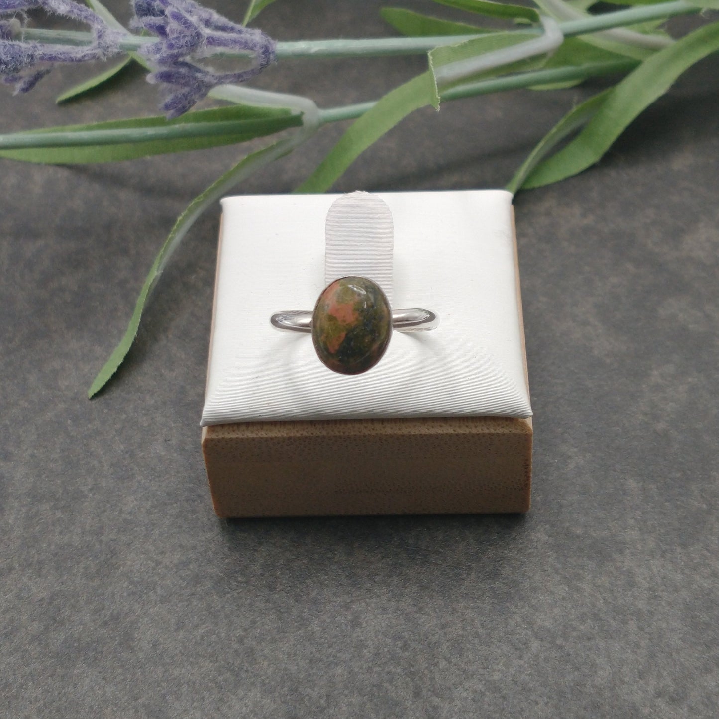 Unakite Solitaire Sterling Silver Ring