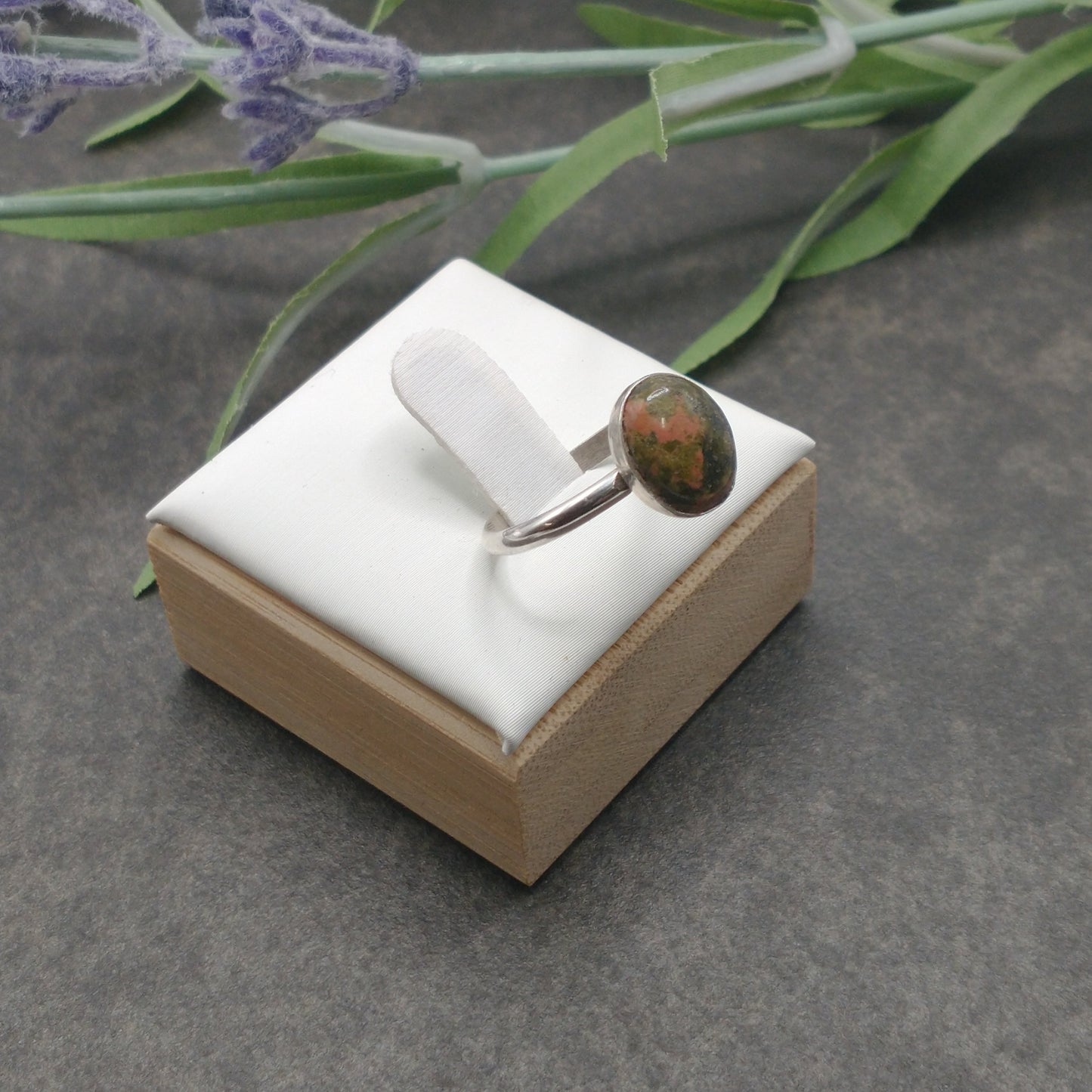 Unakite Solitaire Sterling Silver Ring